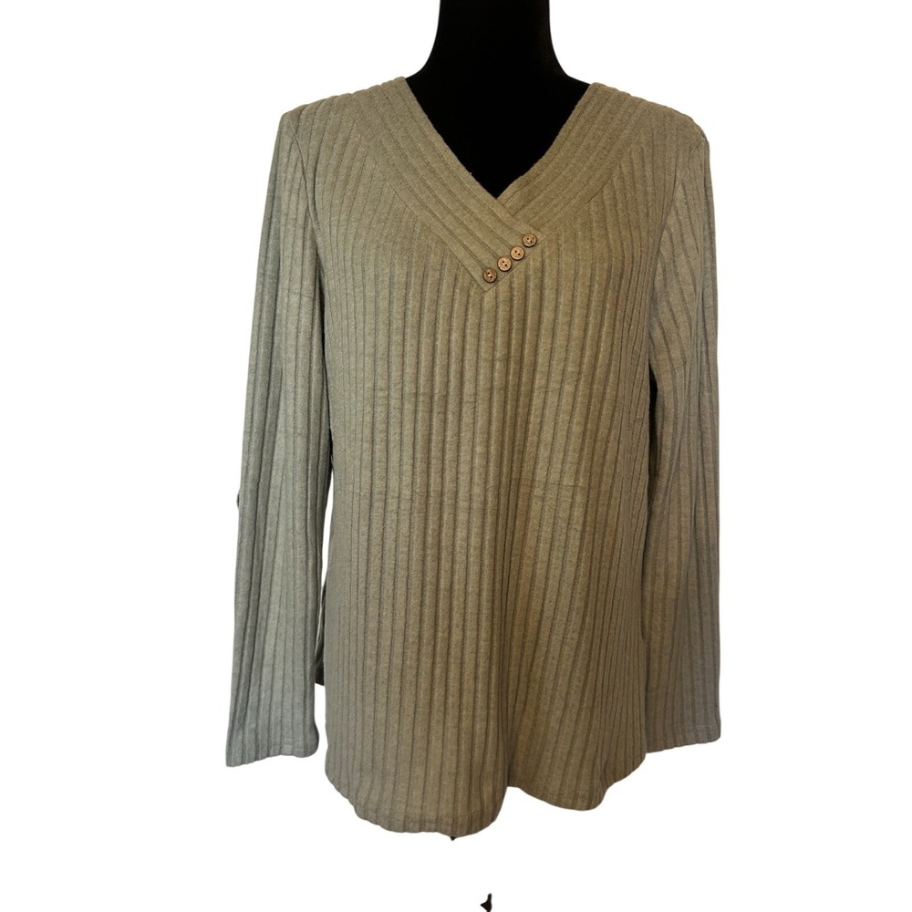 NWT Pretty Garden Green Wide Ribbed Blouse Size Large